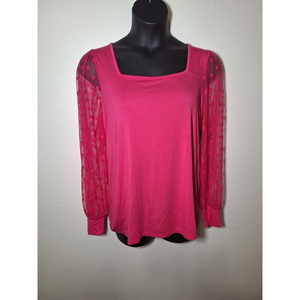Torrid Super Soft Dot Mesh Sleeve Top Pink 1X 14-16 NWT